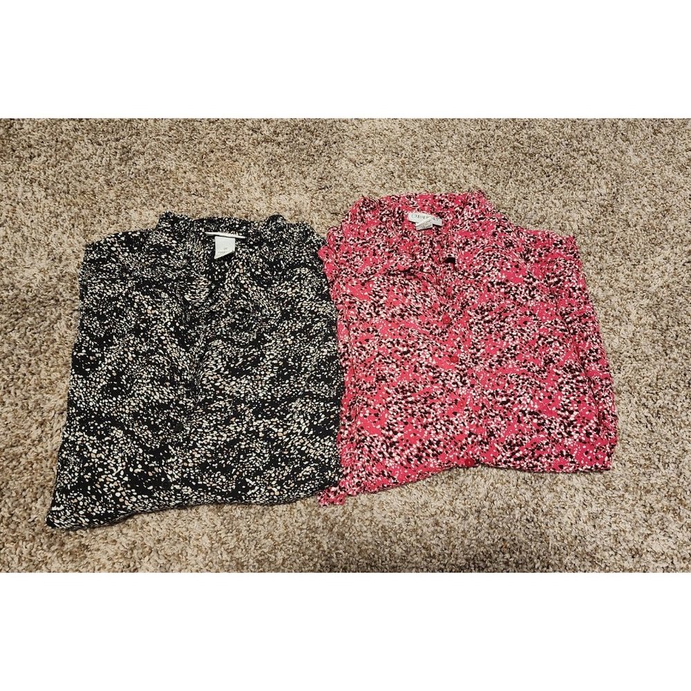 Catherines lot of 2 blouses black and pink confetti print plus size 2xl